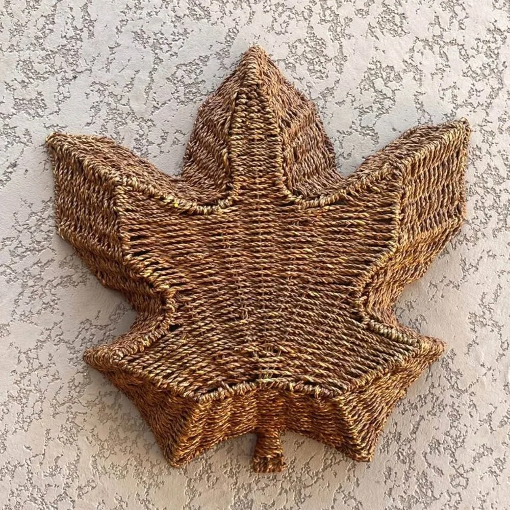 New Leaf Shape Woven Basket Large Brown Wicker Fall Decor